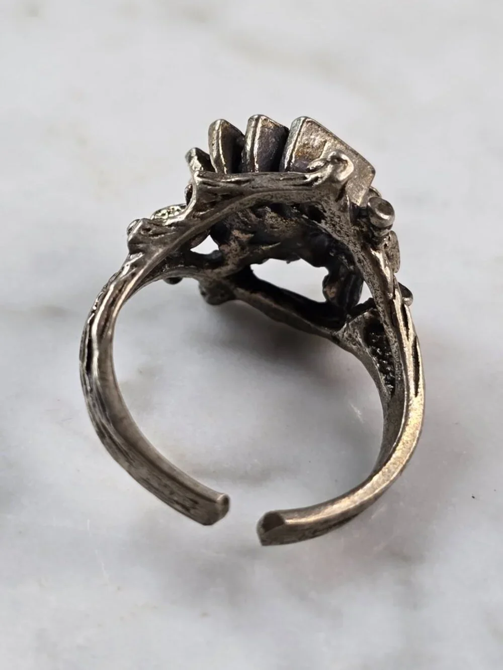 Womens Vintage Estate Sterling Silver Floral Tigers Eye Ring 4.9g E4117